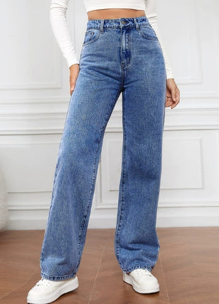 High-waisted Straight-leg Jeans