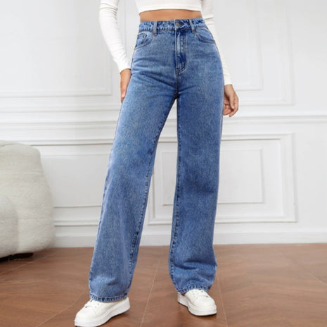 High-waisted Straight-leg Jeans
