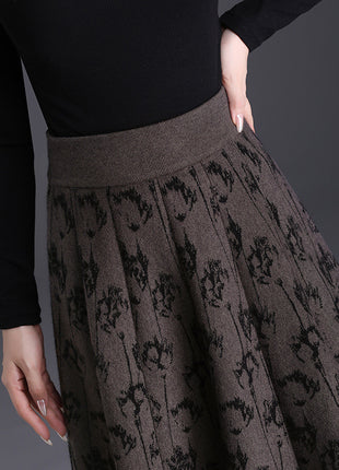 High Waist A- Line Large Hem Midi Skirt