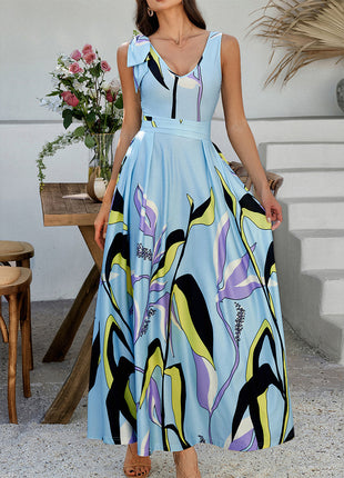 Holiday Floral Sleeveless High Waist Dress