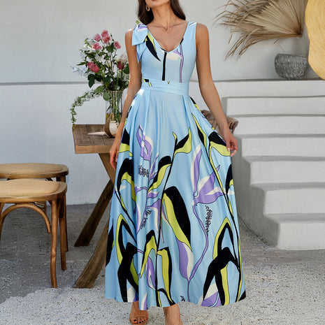 Holiday Floral Sleeveless High Waist Dress