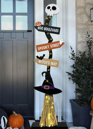 Halloween Glowing Wooden Witch Broom Ornaments