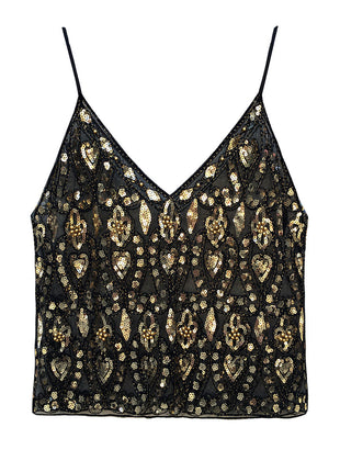 Heavy Embroidery Sequins Vest Shiny Small Sling