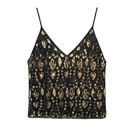 Heavy Embroidery Sequins Vest Shiny Small Sling