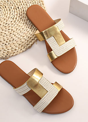 Open Square Toe Leather Flat