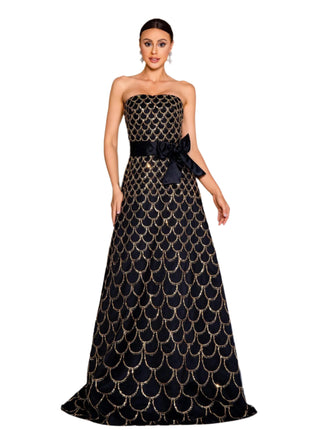 Off-neck Wrapped Chest Nipped-waist Large Swing Sequined Dress