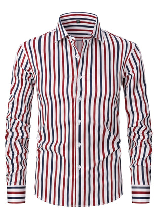 Men's Striped All-matching Ice Silk Long Sleeve Shirt