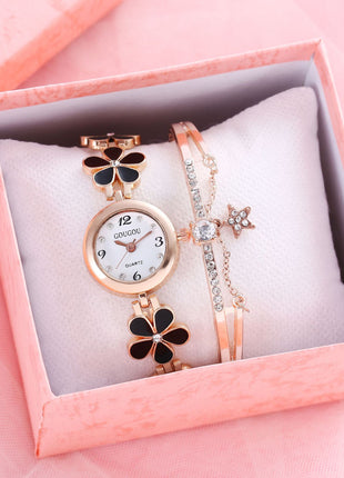 Women's Bracelet Watch Flower Disk Two-piece Bracelet Set