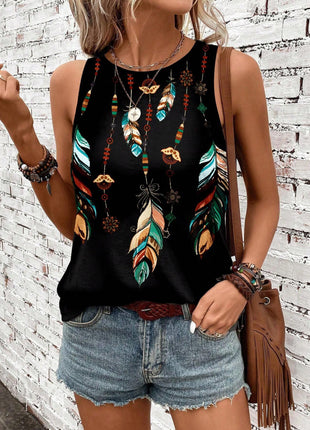 Women's Feather Print Vest Summer Print