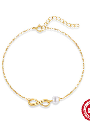 Sterling Silver Glossy Chain Pearl Bracelet