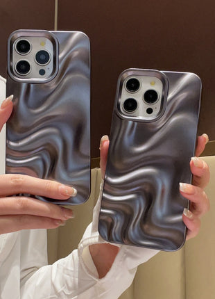 iPhone 14/15/16 All Models Matte Black Water Ripple Case