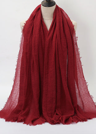Pure Color Pleated Cotton Scarf Cotton And Linen Scarf