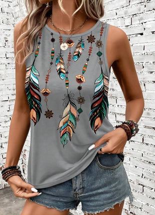 Women's Feather Print Vest Summer Print