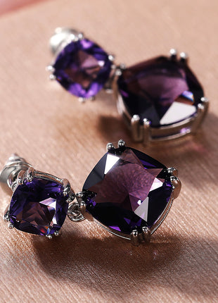 Elegant Mysterious Purple Square Zircon Earrings
