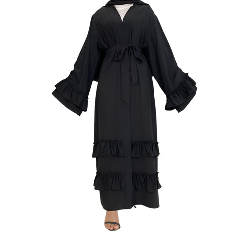 Ruffled Sleeves Lace Up Abaya