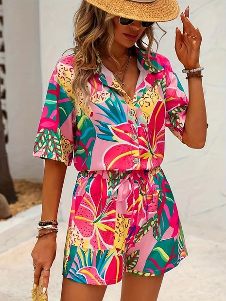 Hawaiian Style Short Sleeve Shirt Shorts Suit