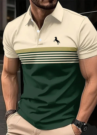 Men's Casual Striped Color Block Design Sports Style Collar Golf Shirt