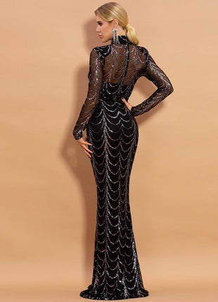 Sequins Party Long Sleeve Maxi Dresses