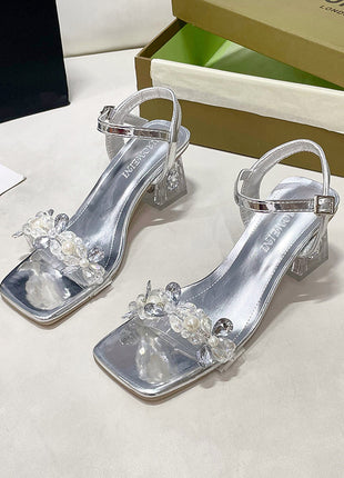 Chunky Rhinestone One-strap High Heels