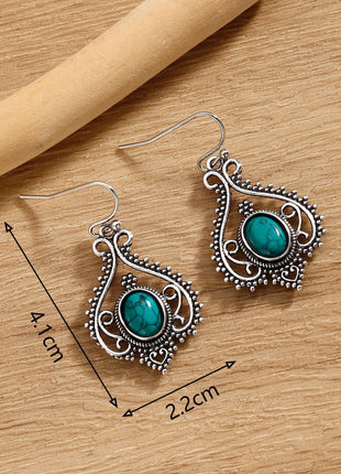 Bohemian Ethnic Style Gold Silver Inlaid Turquoise Decorative Stud Earrings