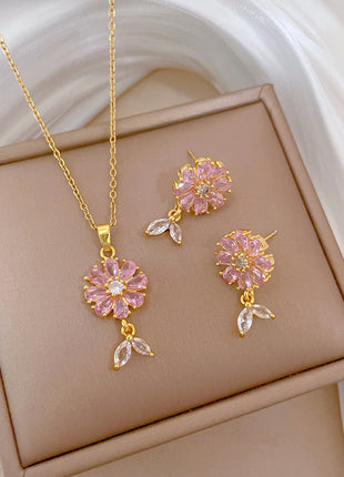 Luxury Full Diamond Flowers Necklace & Earrings Suit