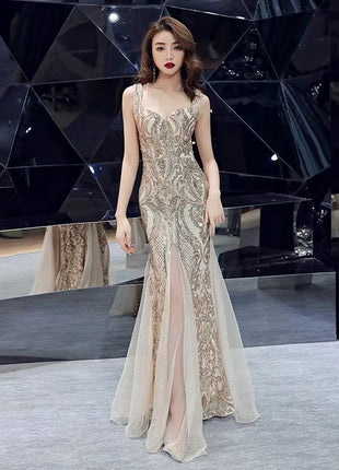 Fishtail Long Summer Sequins Sling Evening Dress Banquet
