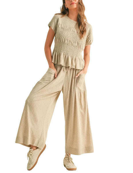 2-piece Pleated Top and Wide Leg Pants