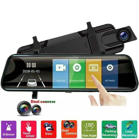 HD 1080p Dual Lens Front & Rearview Mirror Recorder Dashcam
