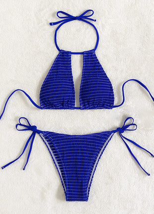 Blue bikini set on a white background