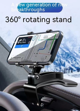 360-degree rotating phone stand in a car with a snowy landscape background