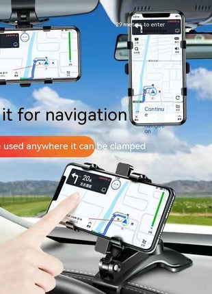 Car phone holder with smartphone displaying navigation app, used for navigation.