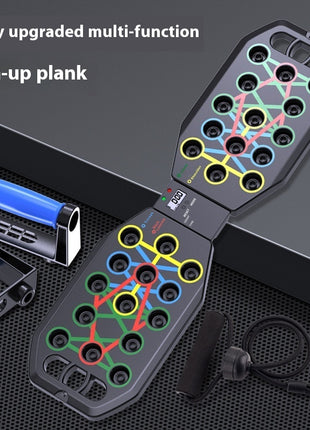 Multi-function push-up plank with attachments on a black surface