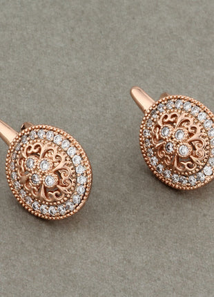 Zircon Earrings Rose Gold Hollow Leaves Ear Clip