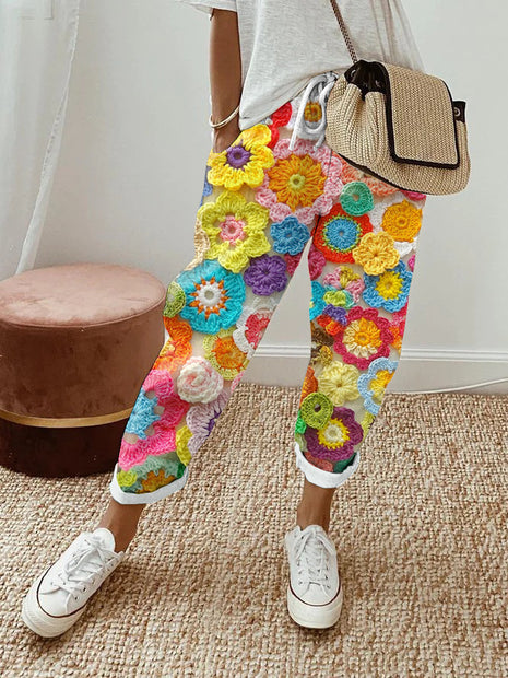 Digital Printing Bubble Crepe Trousers