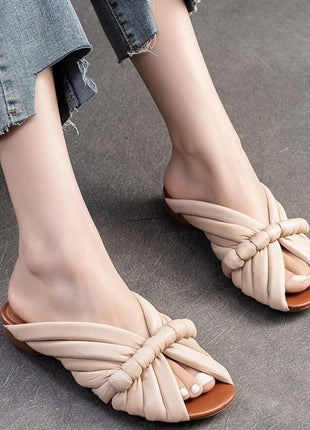 Genuine Leather Single Strap Slides Mule