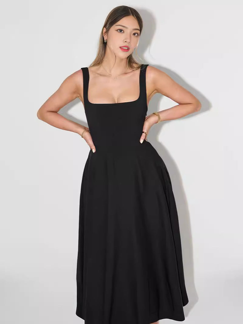 Simple Shoulder Strap Slim Fit Mid-length Dress