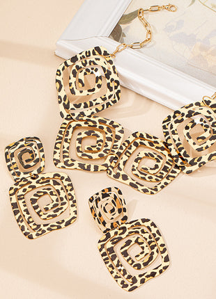 Circle Spiral Leopard Earrings & Necklace Suit
