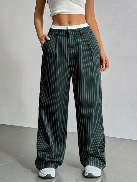 Stripe High Waist Straight Leg Trousers