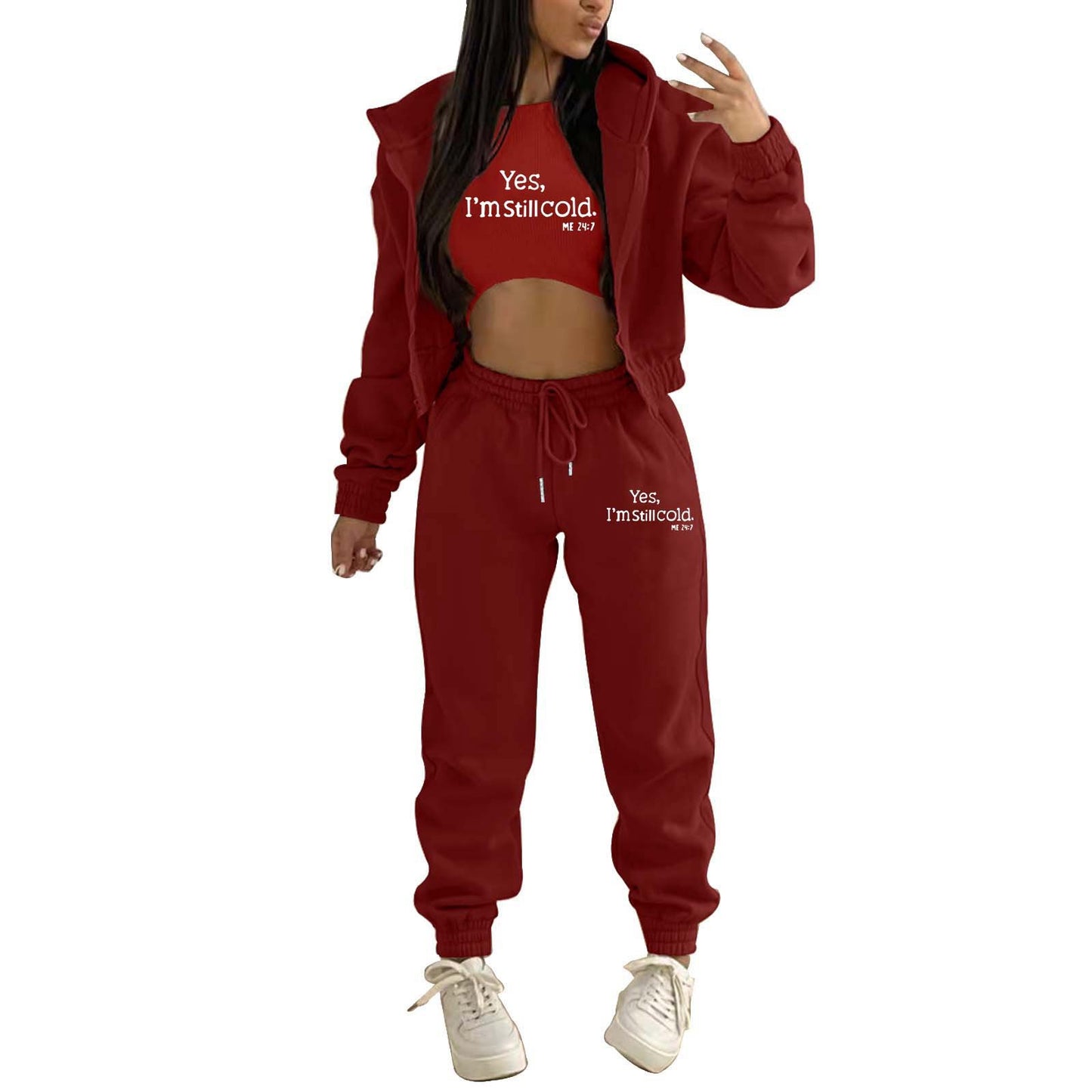 Top, Hooded Jacket & Pants 3 Pieces Suit