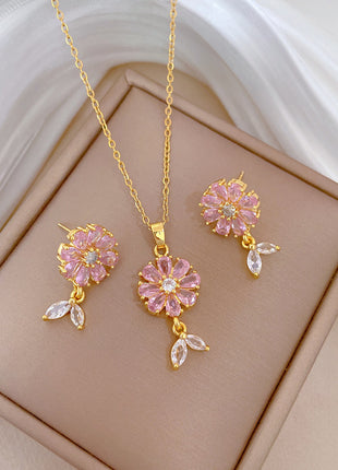 Luxury Full Diamond Flowers Necklace & Earrings Suit