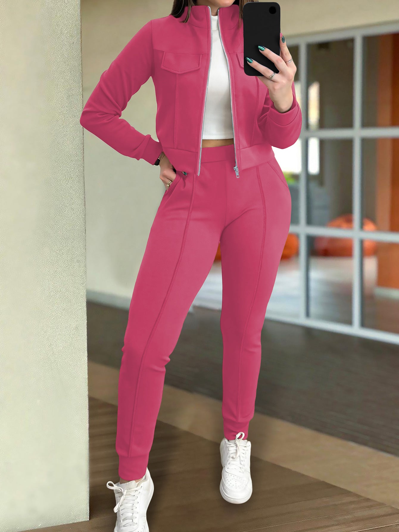 Casual Long Sleeve Coat and Pants Two-piece Set