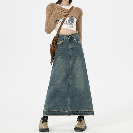 Retro Fashion Hip Denim Long Skirts