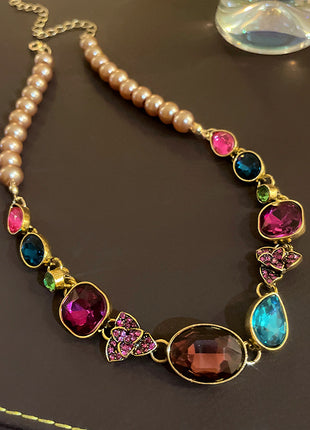 Rhinestone-encrusted Flower Necklace & Earrings Combination