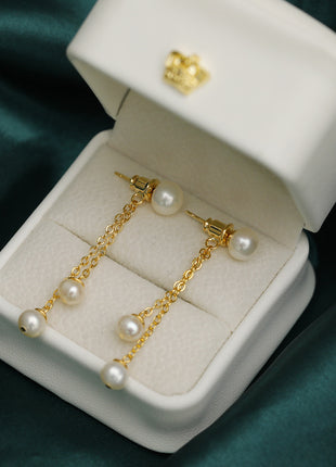 Natural Pearl Long Tassel Earrings