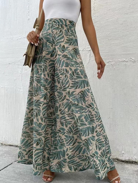 Fashionable Chiffon Floral Wide-leg Pants