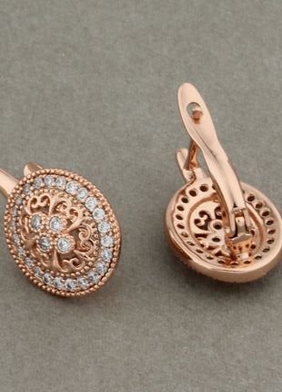 Zircon Earrings Rose Gold Hollow Leaves Ear Clip