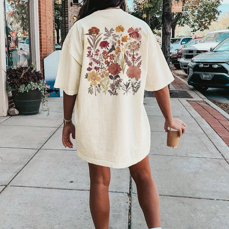 Floral Neck Tee Short Sleeve Dress