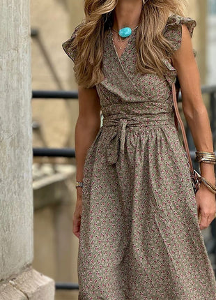 V-neck Ruffled Sleeve Dress