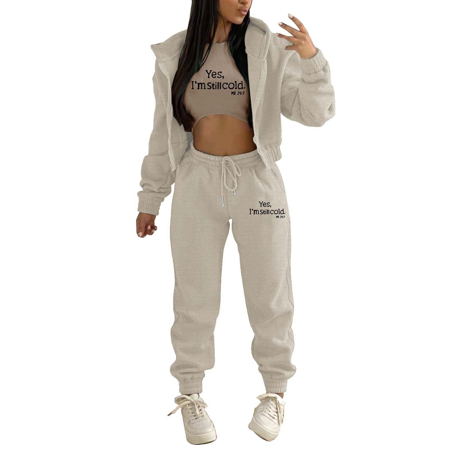 Top, Hooded Jacket & Pants 3 Pieces Suit