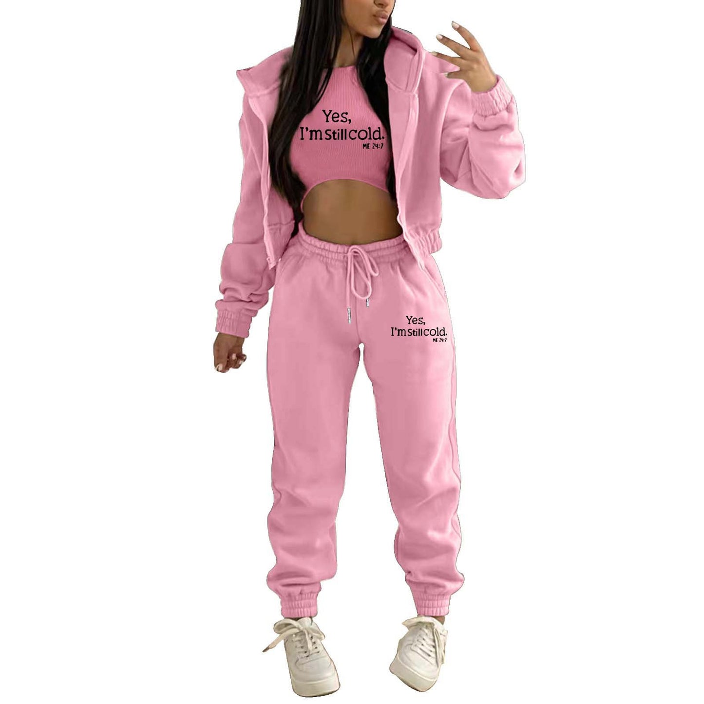 Top, Hooded Jacket & Pants 3 Pieces Suit